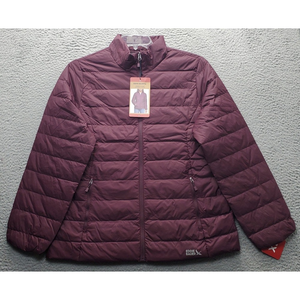 Eddie Bauer 650 Down Packable Travel Jacket Women XL Burgundy Lightweight Zip Up